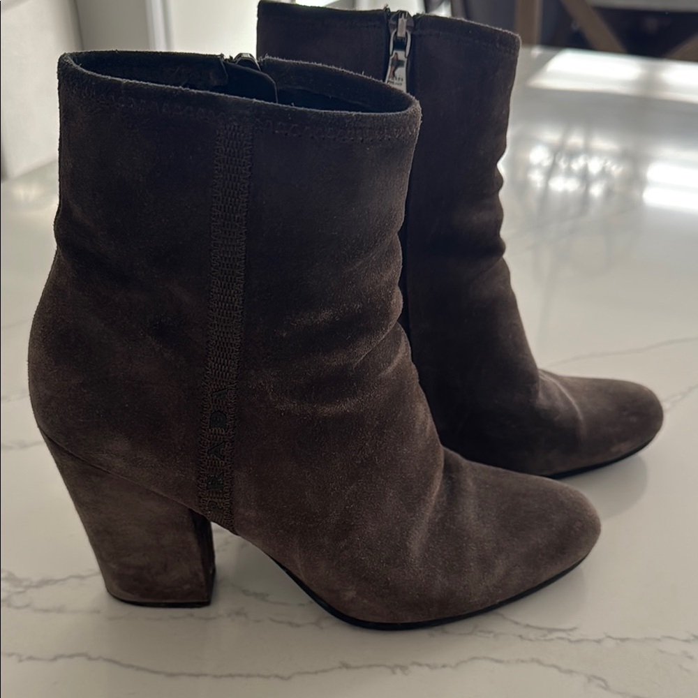 Prada Elegant Brown Suede Ankle Boots